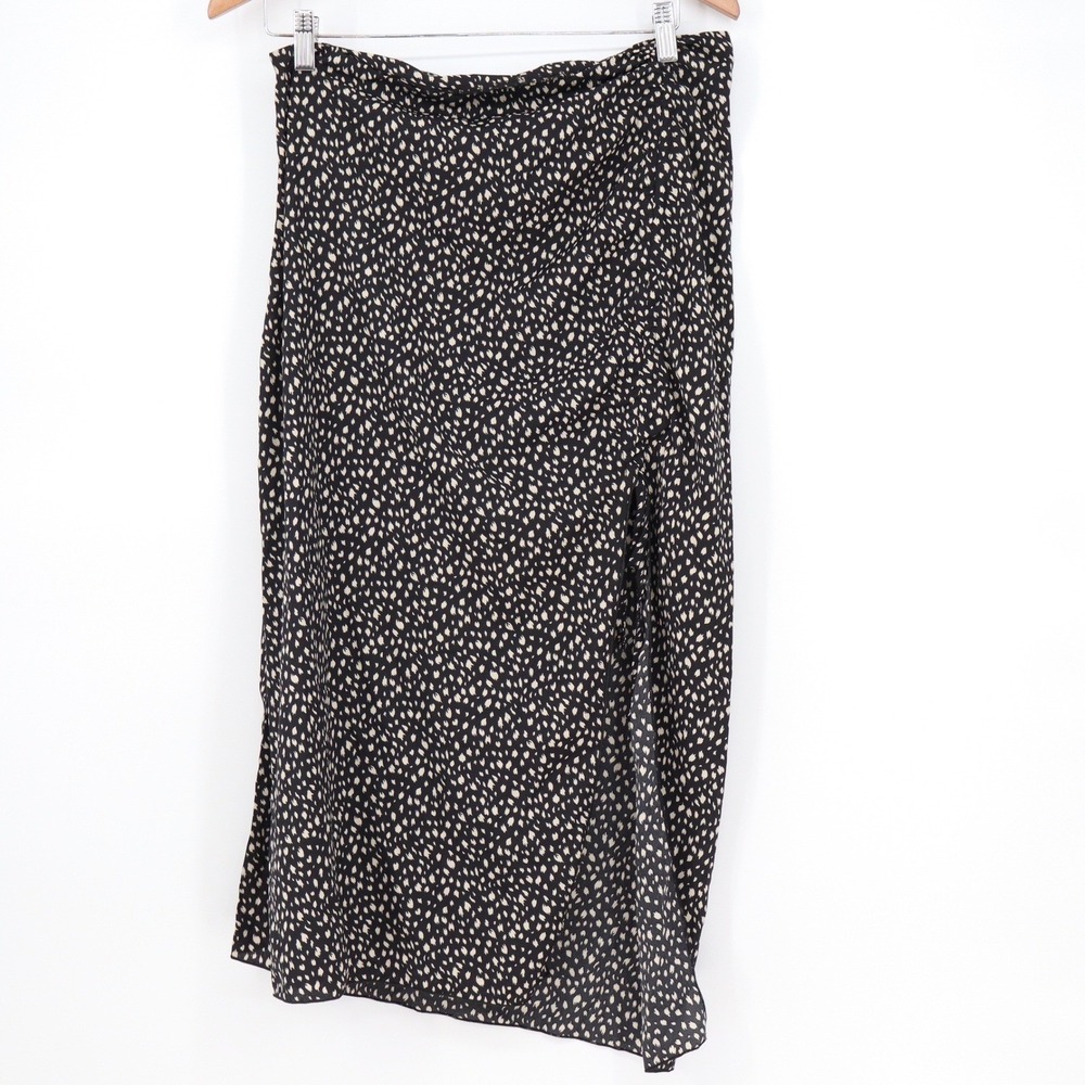 SHEIN Black White Abstract Spot Print Midi Skirt XL Side Slit Elastic Waist - Picture 2 of 6